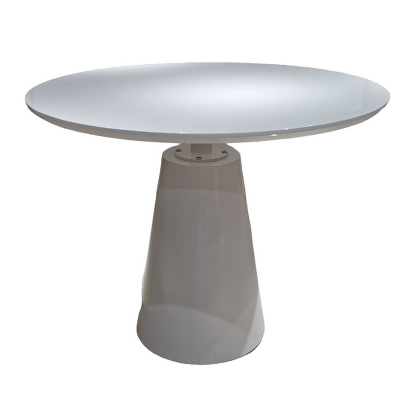 Nasa 36 Inch Modern Dining Table, Round Lacquer Surface, Pedestal Base - Benzara