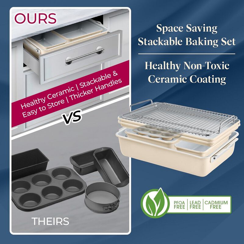 Bake with Elegance: 6-Cup Cake/Muffin Pan Set - Blue, Teal, Marble, Golden, Cream - Aluminized Steel with Ceramic Non-Stick Coating, PFOA & PFAS Free - Non-Toxic, Heavy-Duty Bakeware