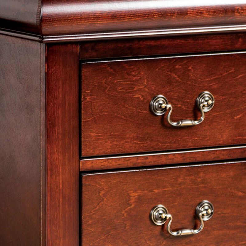 Ryla Nightstand, 2 Drawers, Cherry Brown Solid Wood, Bronze Drop Handles