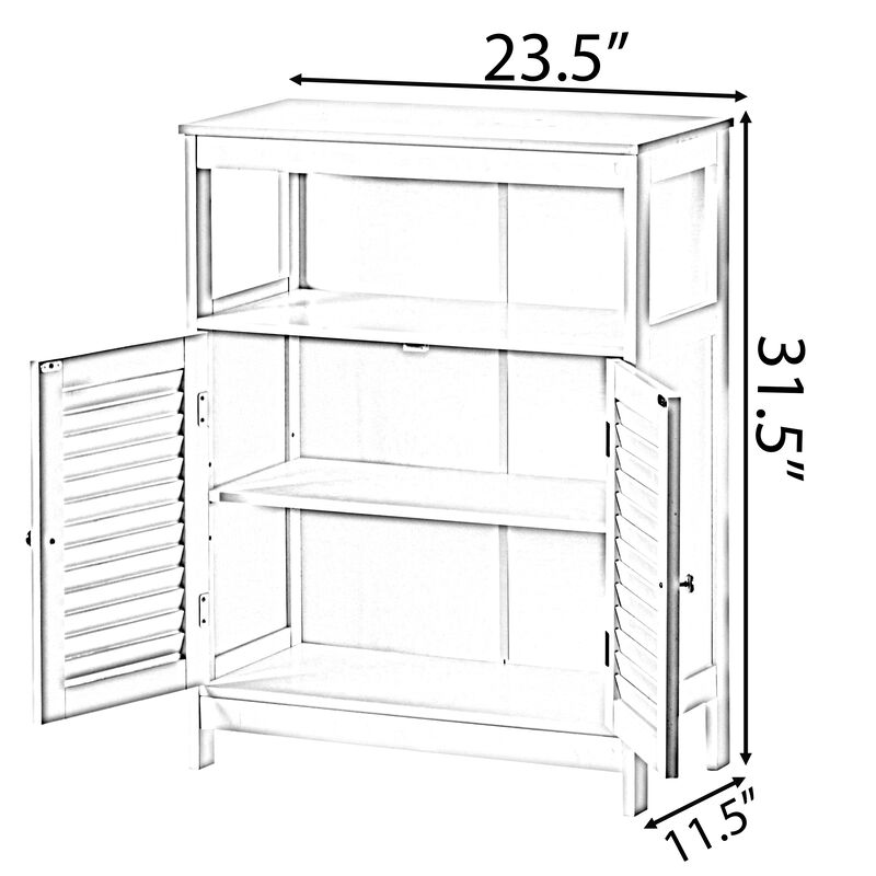 White Bathroom Storage Cabinet with 2 Doors and 2 Open Shelves for Bedroom, Bathroom, and Vanity
