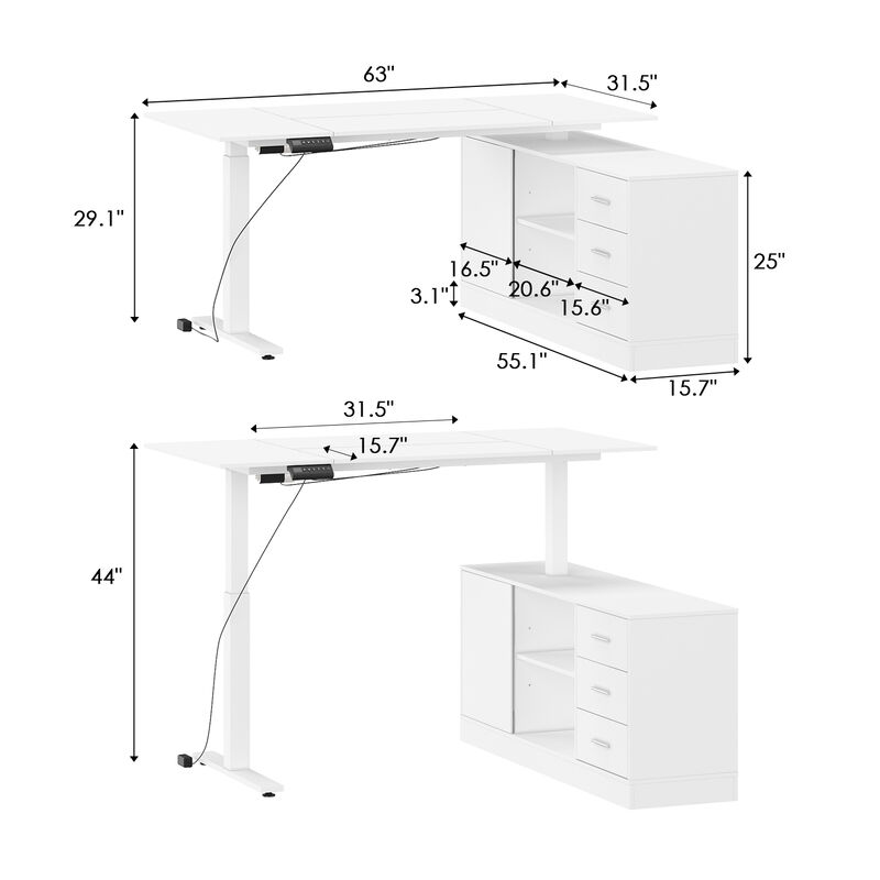 FUFU&GAGA 63-in White Modern/Contemporary L-shaped Desk Hutch Included  (63" W x 31.5" D x 29.1" H) ,White