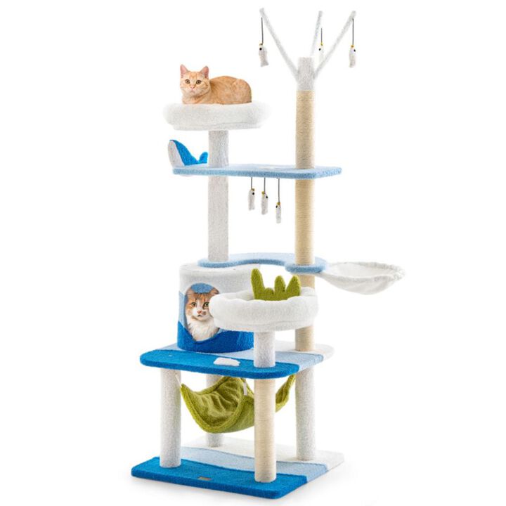 Hivvago Multi-level Cat Tower with Sisal Covered Scratching Posts-Blue
