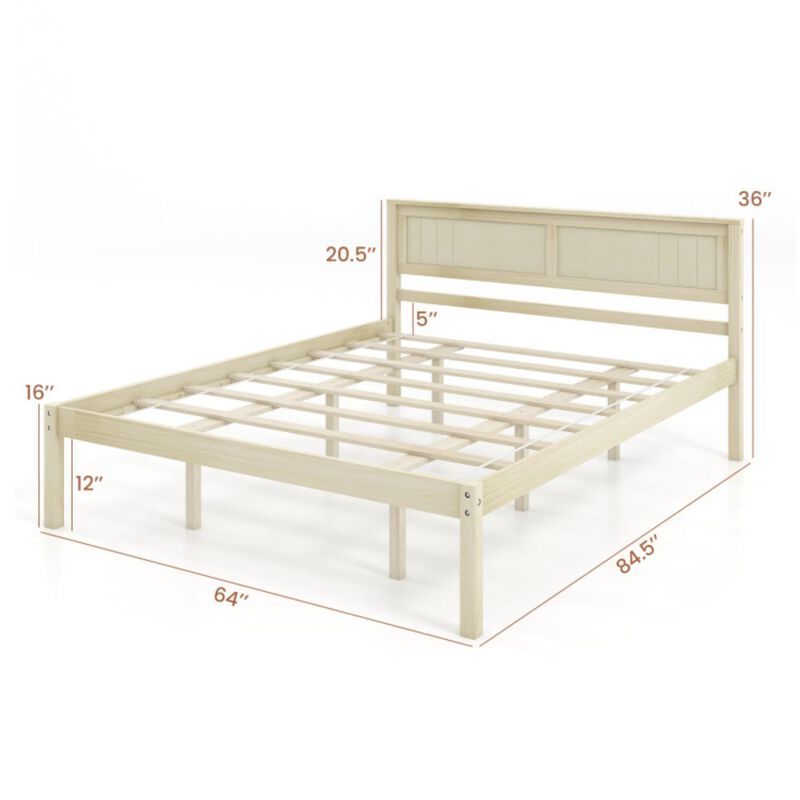 Hivvago Size Wooden Bed Frame with Headboard and Slat Support