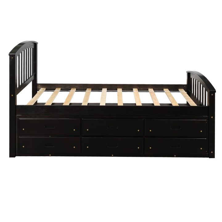 Merax Solid Wood Platform Storage Bed with 6 Drawers