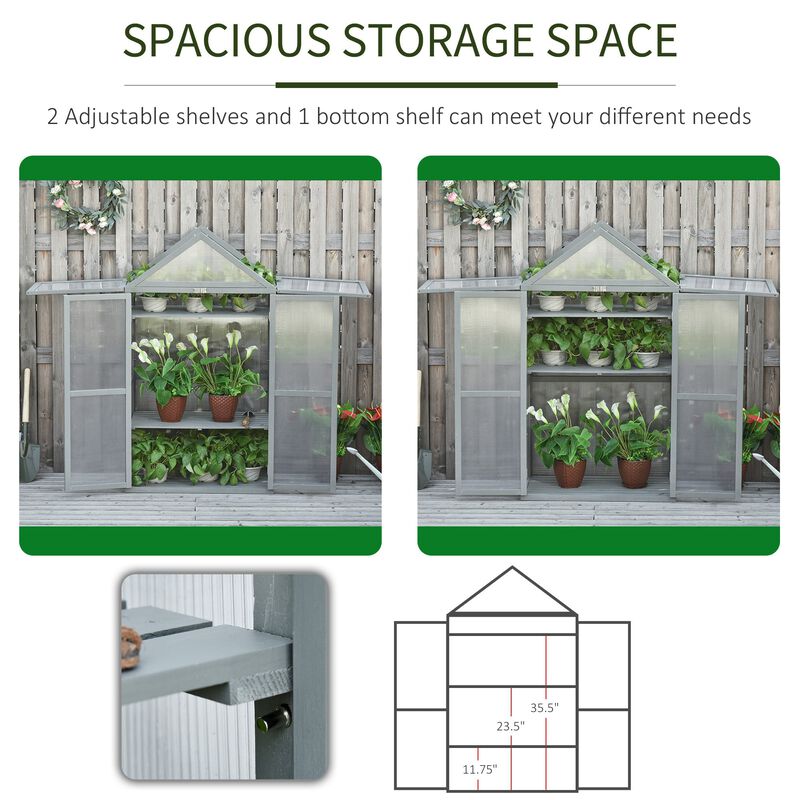 Grey Garden Helper: 32"x19"x54" Wooden Cold Frame Greenhouse