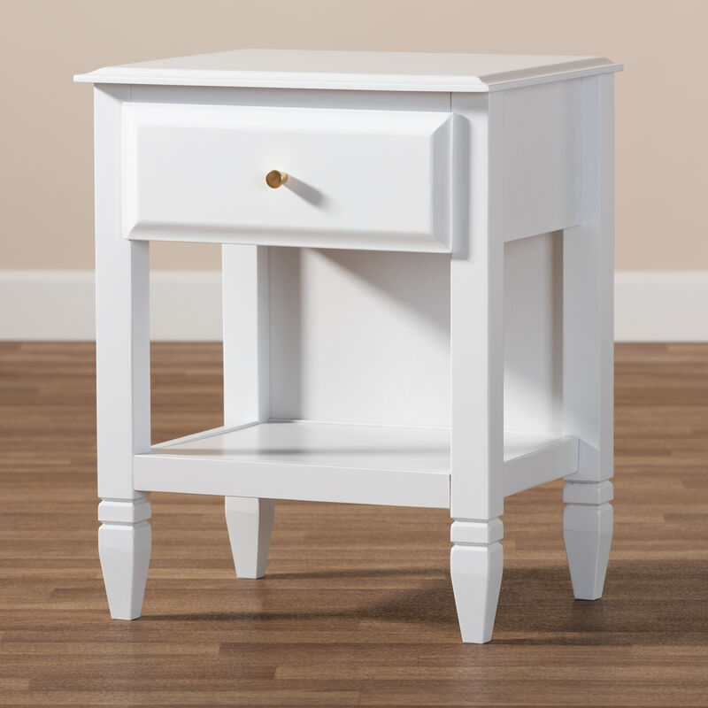 Baxton Studio Naomi Classic And Transitional White Finished Wood 1 Drawer Bedroom Nightstand
