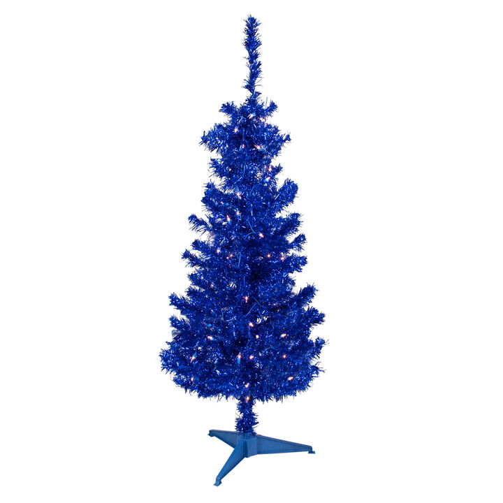 4' Pre-Lit Blue Artificial Tinsel Christmas Tree  Clear Lights