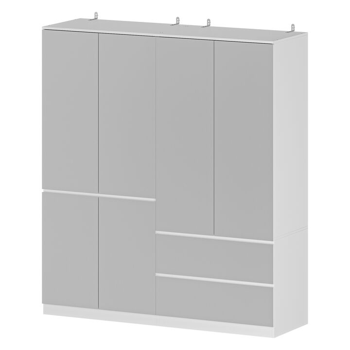 FUFU&GAGA Modern White Armoire with Full-Length Mirror – Elegant and Functional Wardrobe with Ample Storage,  (63" L x 15.7" W x 70.9" H),Silver FUFU&GAGA Modern White Armoire with Full-Length Mirror – Elegant and Functional Wardrobe with Ample Storage,  (63" L x 15.7" W x 70.9" H),Silver