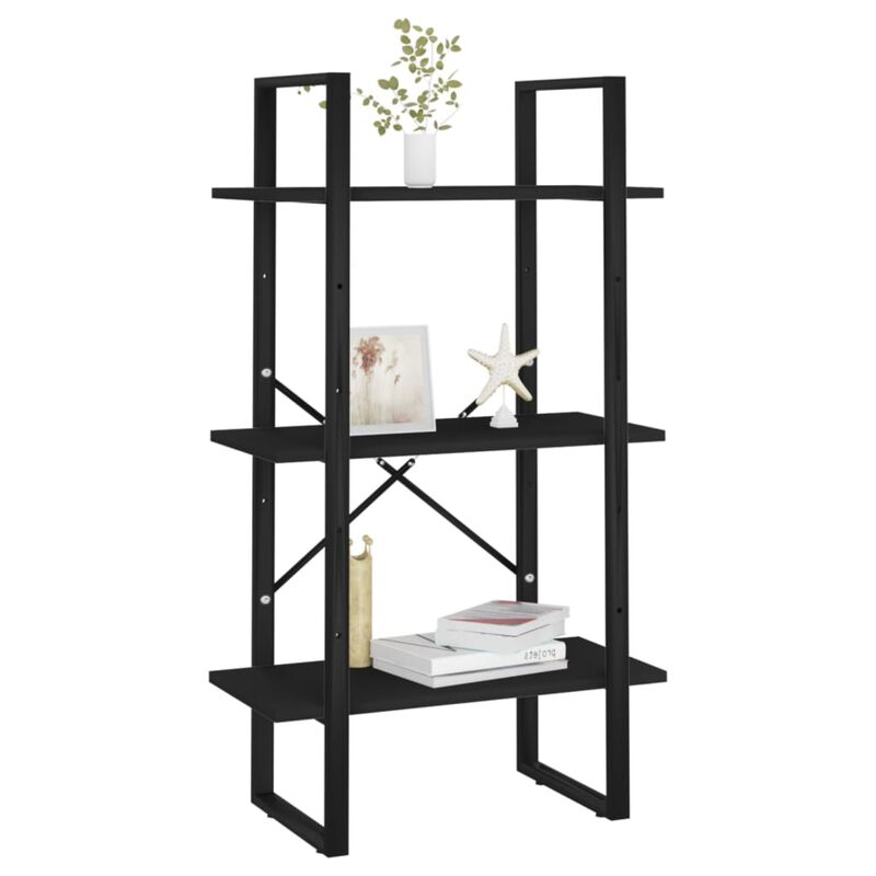 vidaXL Engineered Wood Storage Shelf - Metal and Wood Freestanding Bookshelf/Display Stand - Spacious Shelving Unit for Home, Office, Workshop - Sturdy Black Storage Rack