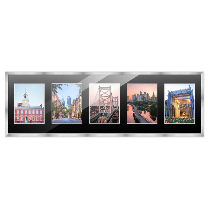 8.5x28.5 Wood Collage Frame with Black Mat For 5 5x7 Pictures