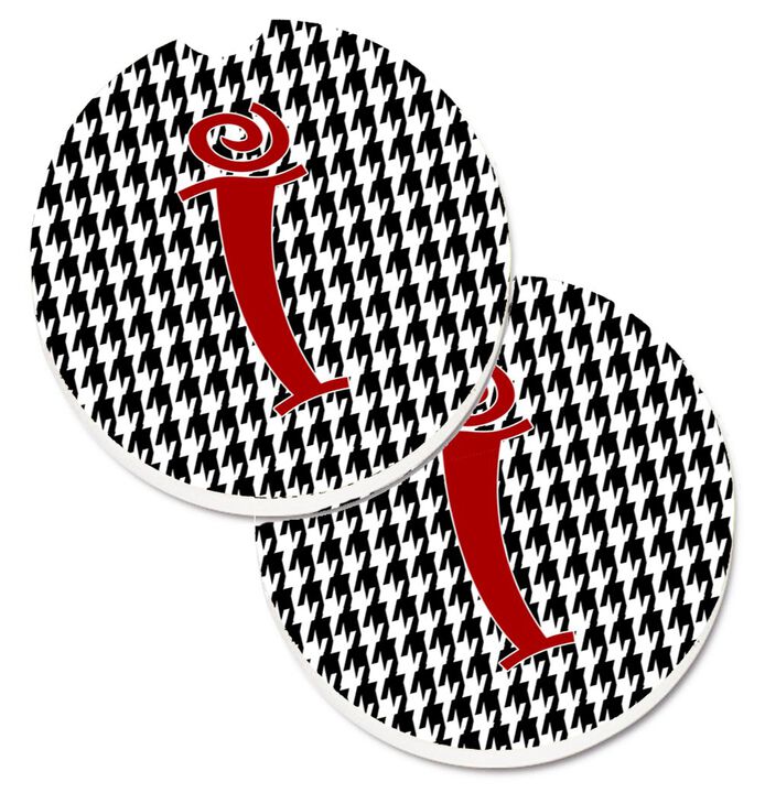 Caroline's Treasures Monogram Initial I Houndstooth black Set of 2 Cup Holder Car Coasters CJ1035-ICARC, 2.56, Multicolor