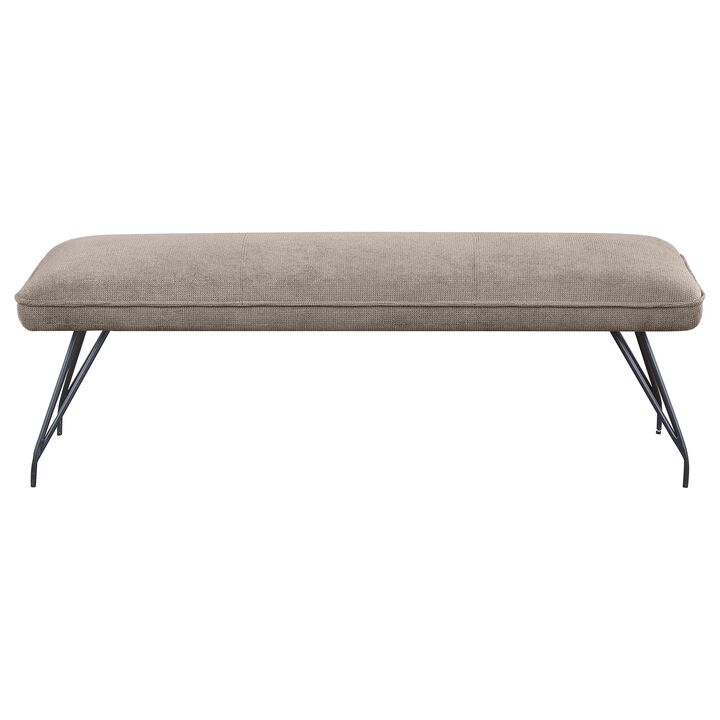 Donne Dining Bench, Taupe Brown and Foam Cushion, Metal Legs, 58 Inch - Benzara
