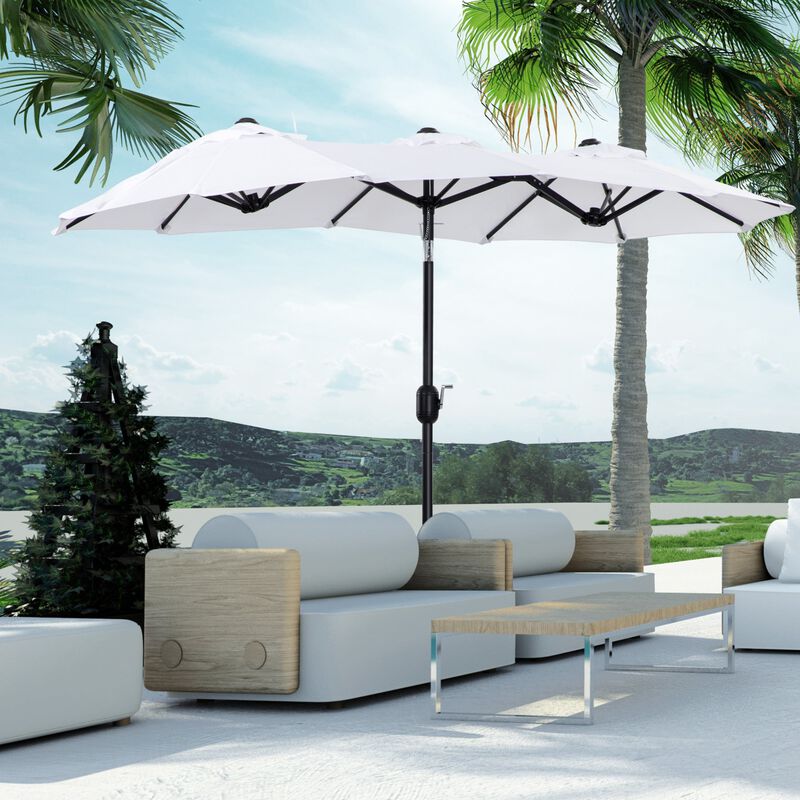 Pure White Patio Shade: 9.5' Double-Sided Umbrella with Tilt Crank
