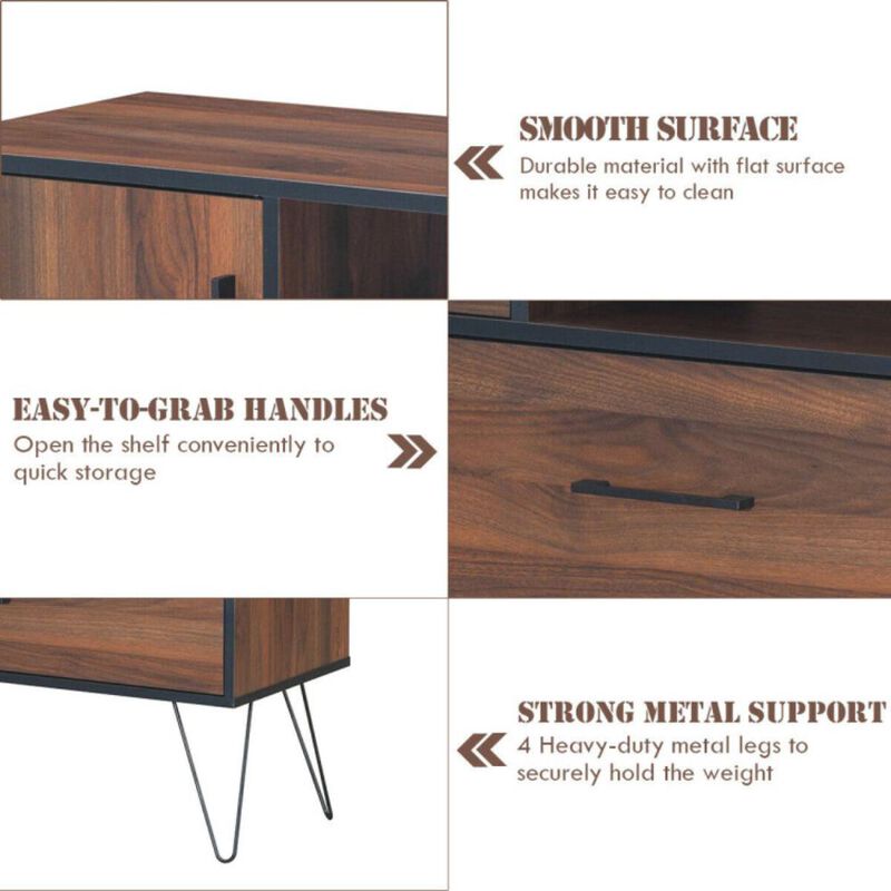 Hivvago 3-Tier Wood Storage Cabinet with Drawers and 4 Metal Legs