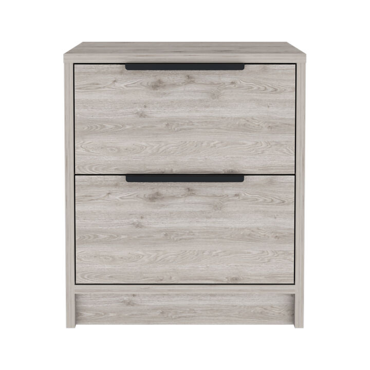 Streamdale Kaia Nightstand, Two Drawers, Metal Handle - Light Gray