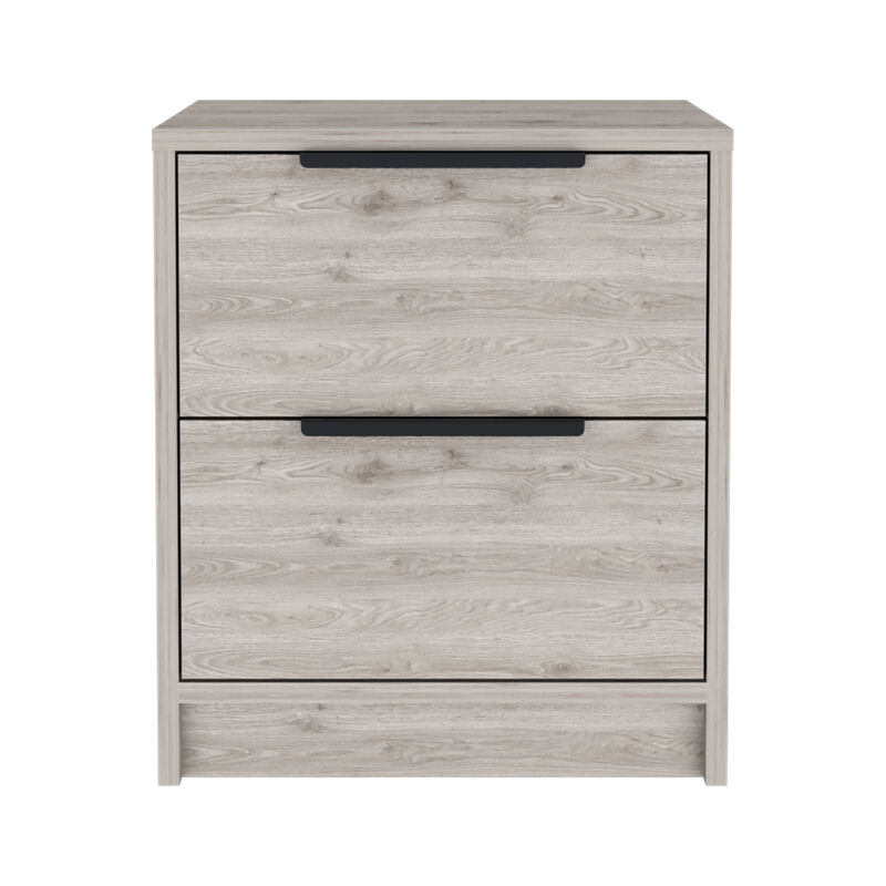 Streamdale Kaia Nightstand, Two Drawers, Metal Handle - Light Gray
