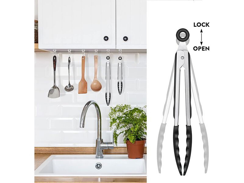 HOTEC Premium Stainless Steel Locking Kitchen Tongs with Silicon Tips, Set of 2-9