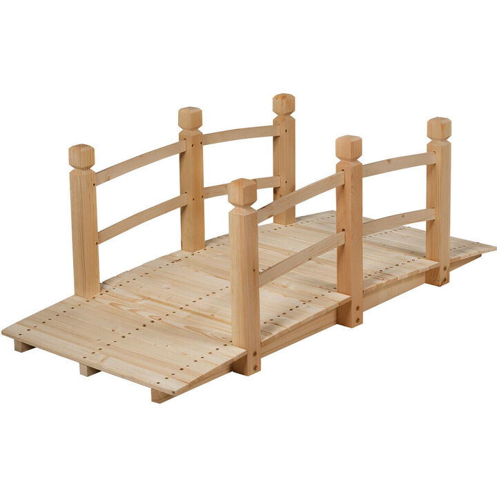 Wooden Garden Bridge with Safety Rails – Decorative Footbridge for Yards, Ponds & Landscapes