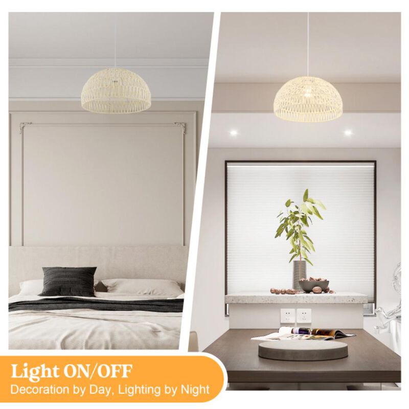 Hivvago Farmhouse Rattan Pendant Lights with Adjustable Hanging Rope-Beige