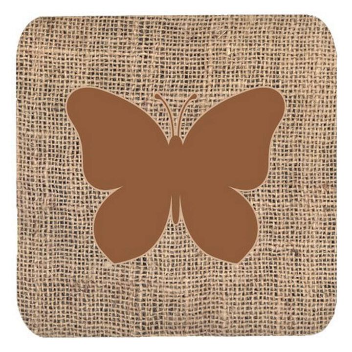 Caroline's Treasures BB1047-BL-BN-FC Butterfly Burlap and Brown Foam Coasters (Set of 4), 3.5 H x 3.5 W, Multicolor