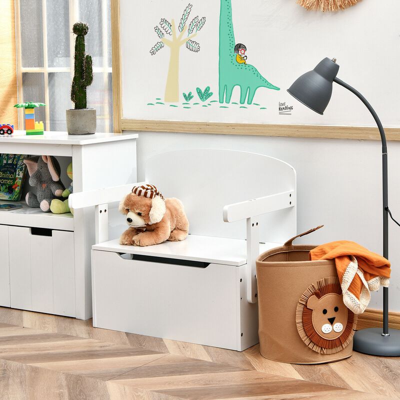 3-in-1 Kids Convertible Storage Bench Wood Activity Table and Chair Set