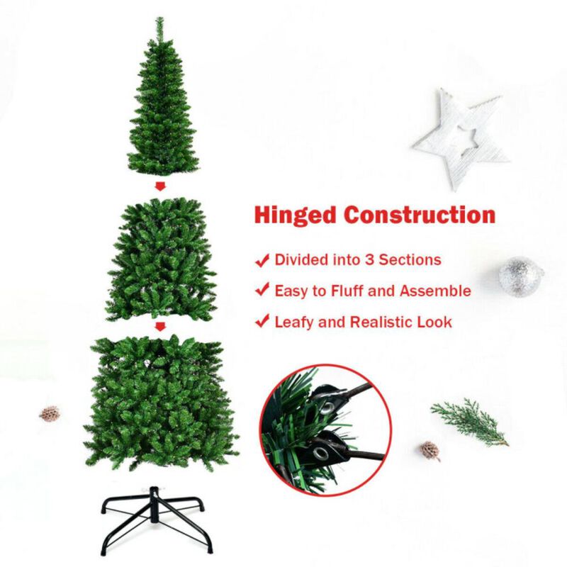 Hivvago 4.5/6.5/7.5 Feet Pre-Lit Hinged Artificial Pencil Christmas Tree