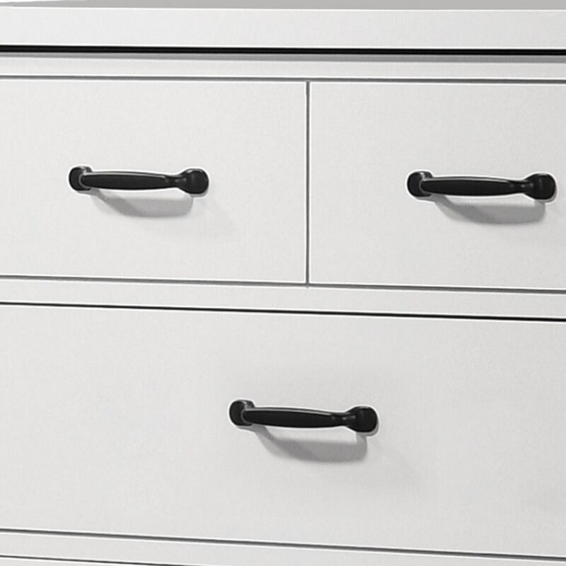 Jermy 47 Inch Tall Dresser, 5 Drawers, Black Handles, Crisp White Finish - Benzara