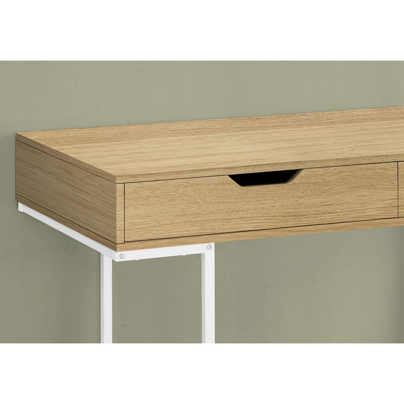 Monarch Specialties I 7569 Computer Desk, Home Office, Laptop, Storage Drawers, 48"L, Work, Metal, Laminate, Natural, White, Contemporary, Modern