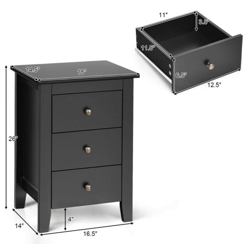 Hivvago 2 Pieces Nightstand End Beside Table Drawers