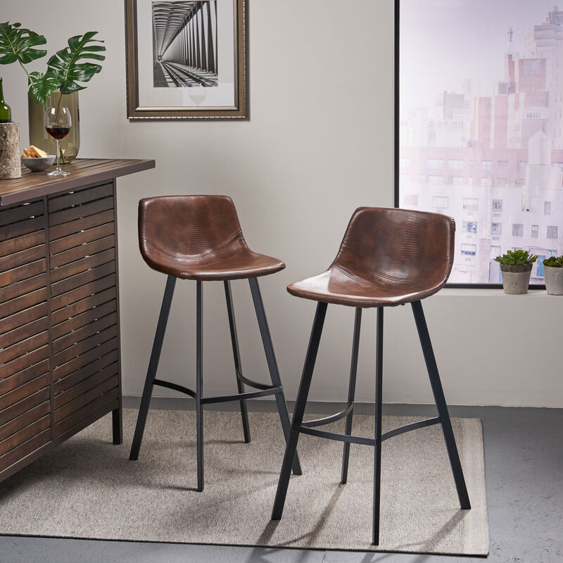 Modern Faux Snakeskin Barstool Set with Curved Seating and Matte Black Legs