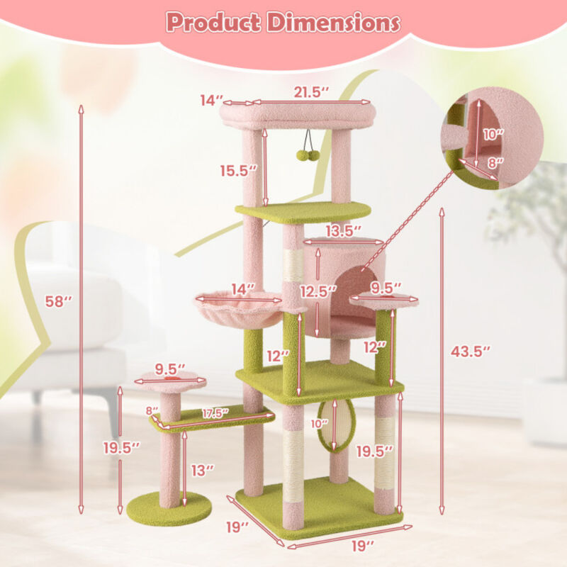 Tall Multi-Level Cat Tree Aesthetic Floral Kitten Tower
