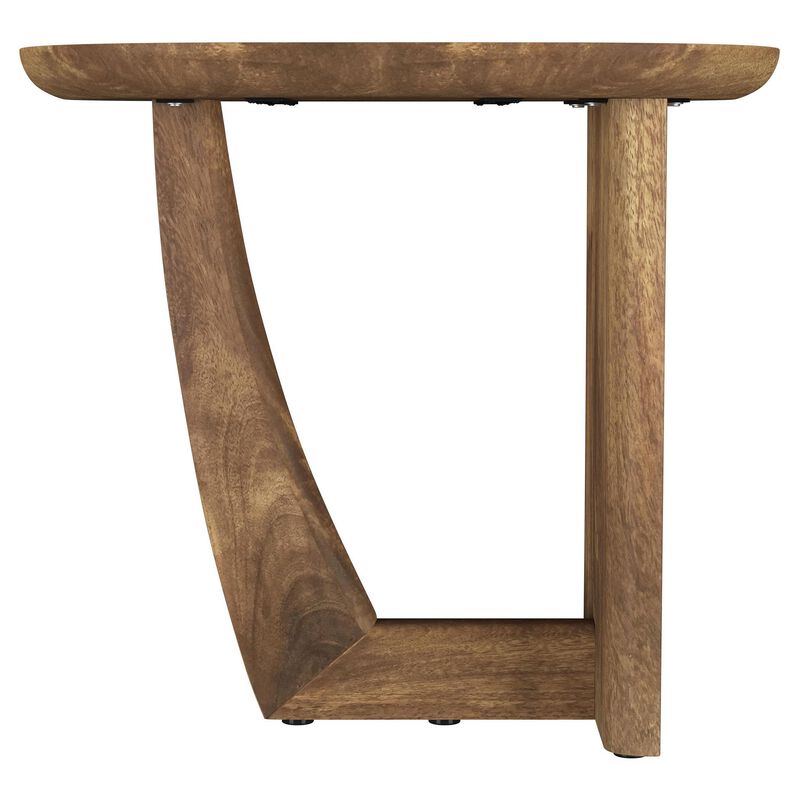 Leti Side End Table, 22 Inch Brown Mango Wood Top, L Shaped Base - Benzara