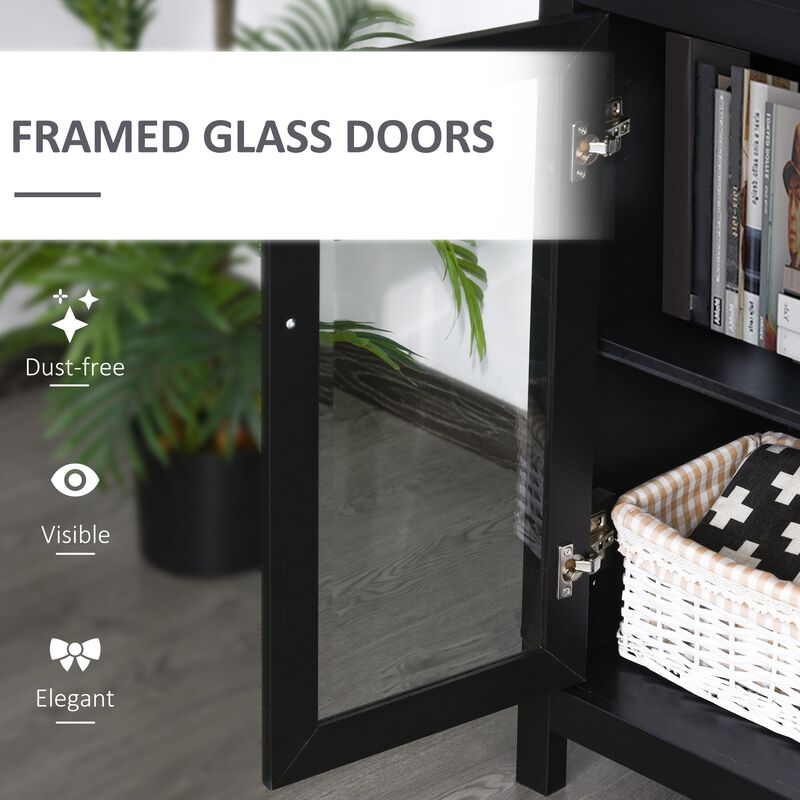 Black Tall Organizer: 71" Bookcase Hutch with Glass Doors