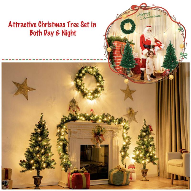 Hivvago 4 Pieces Christmas Decoration Set with Garland Wreath and Entrance Trees