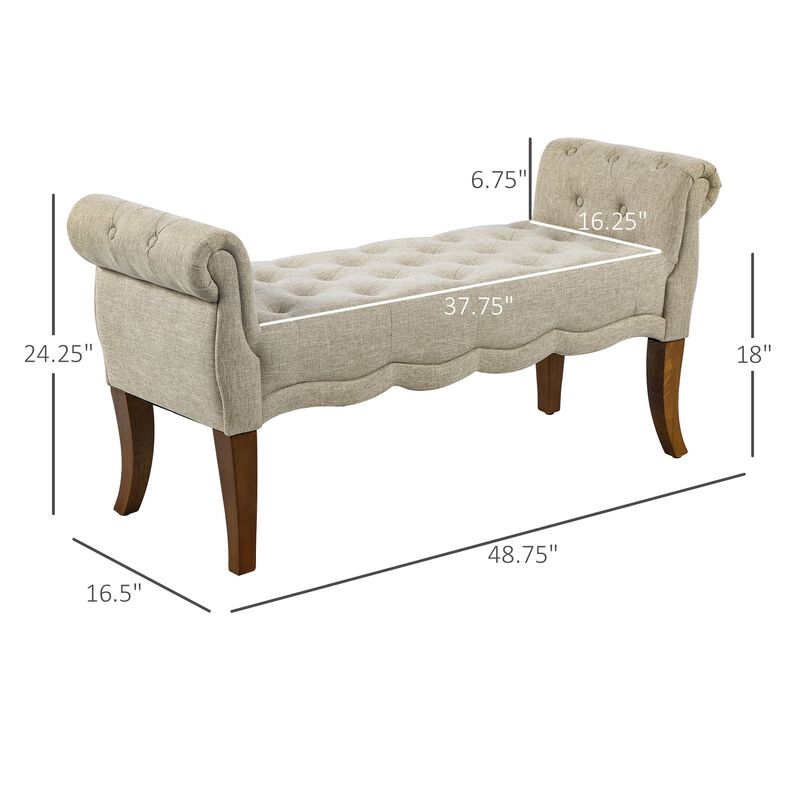 Beige Entryway Bench: Traditional Button-Tufted Shoe Storage