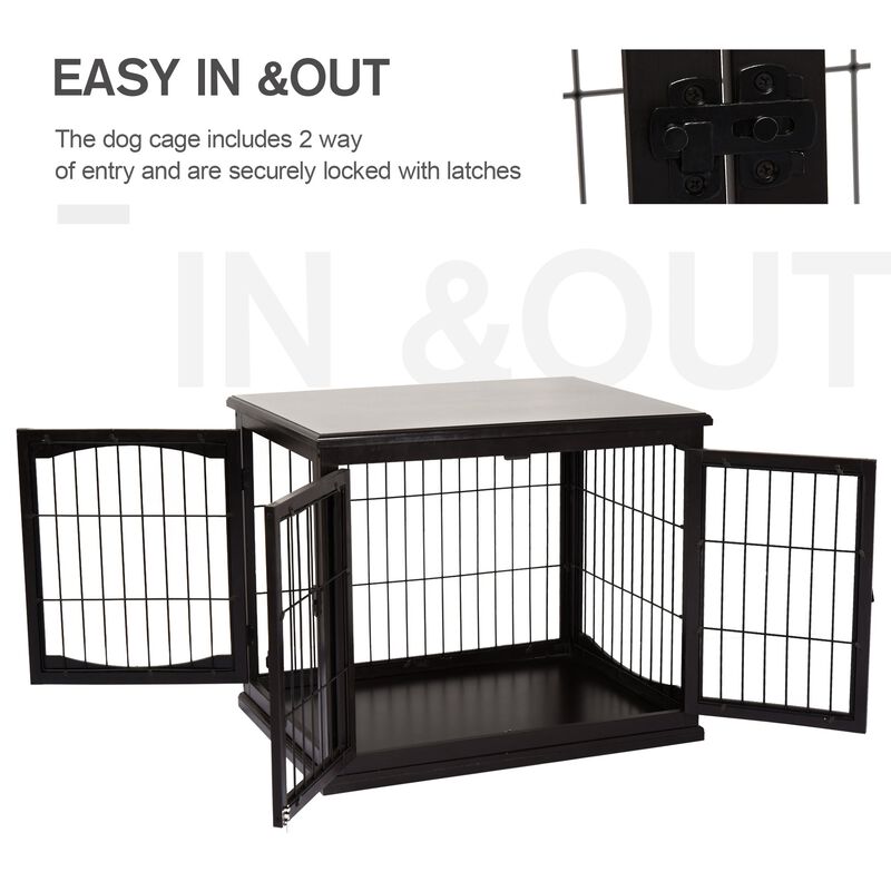 Coffee-Colored Pet Furniture: Wooden Dog Crate End Table, Two Openings