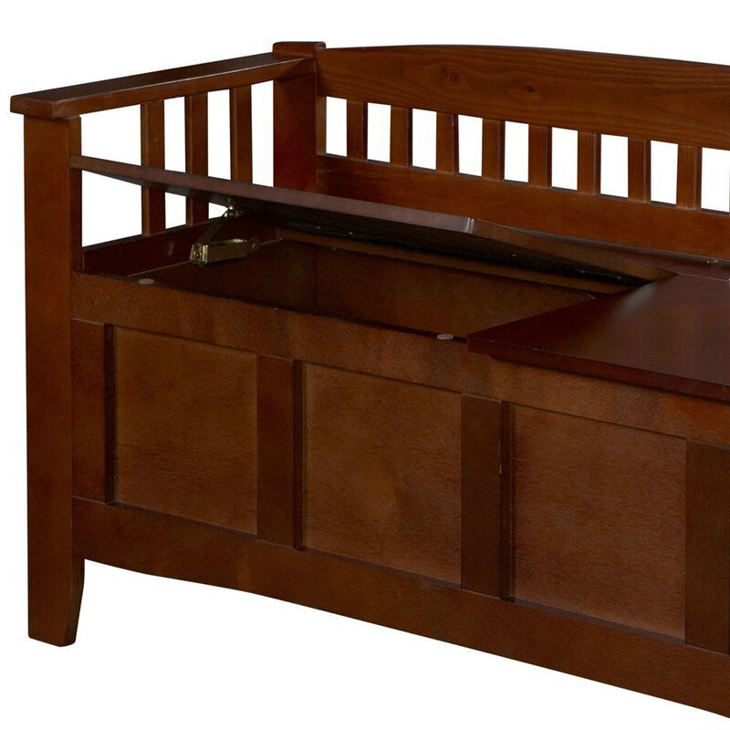 Hivvago Split Seat Storage Accent Bench in Walnut Wood Finish