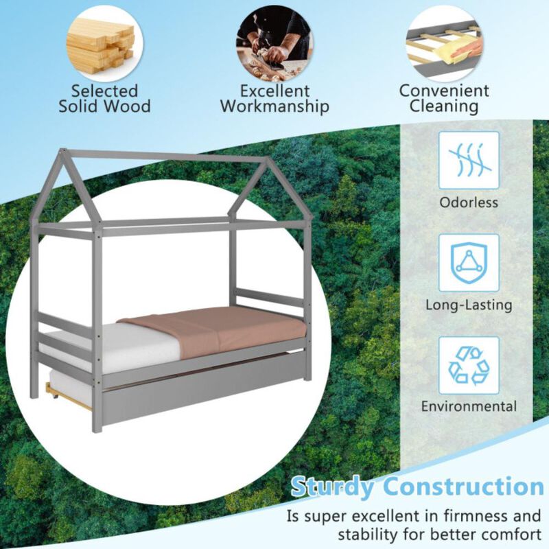 Hivvago Kids Platform Bed Frame with Roof for Bedroom