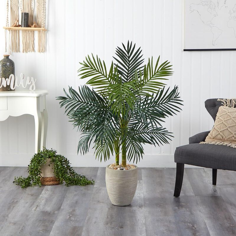 Hivvago 4.5 Feet Golden Cane Palm Artificial Tree in Oval Planter