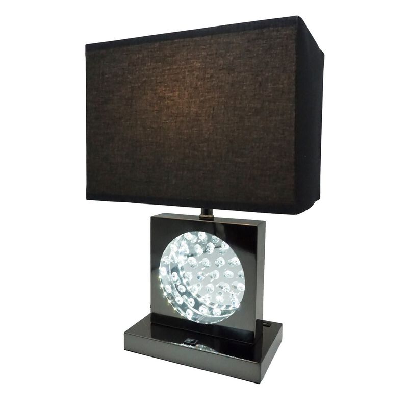 Rohi 22 Inch Table Lamp, Black Fabric Shade, Nickel Base, LED Accents-Benzara