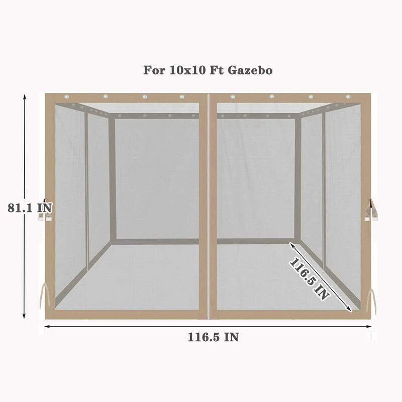 10x10 FT Gazebo Replacement Mosquito Netting With Zippers, 4-Side Mesh Walls For Patio Gazebos