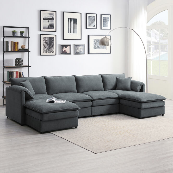 Merax Chenille Modular Sectional Sofa with Ottoman
