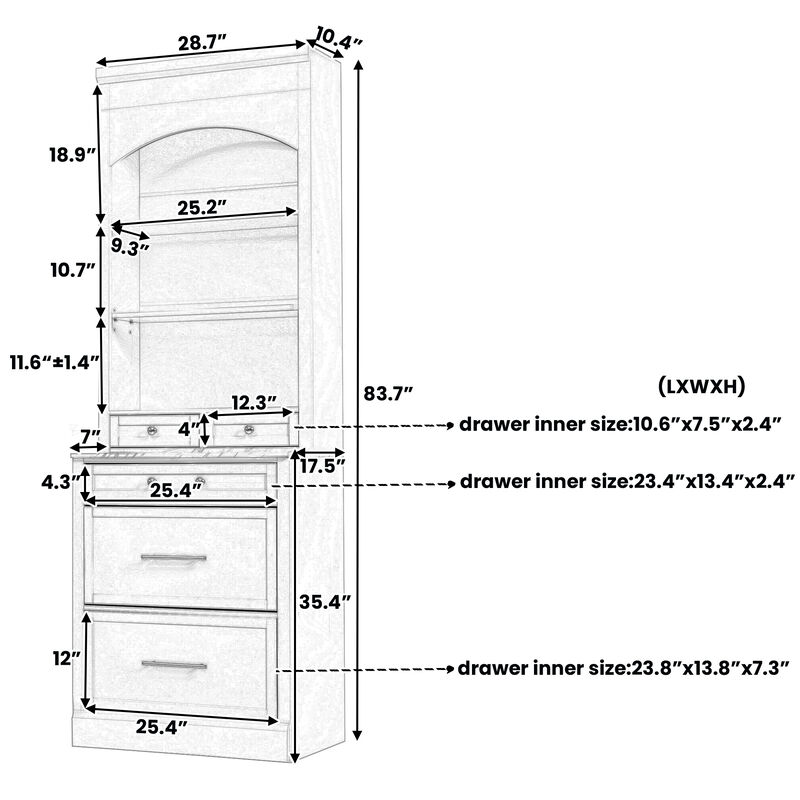 Merax Freestanding Tall Kitchen Hutch with Faux Marble Top