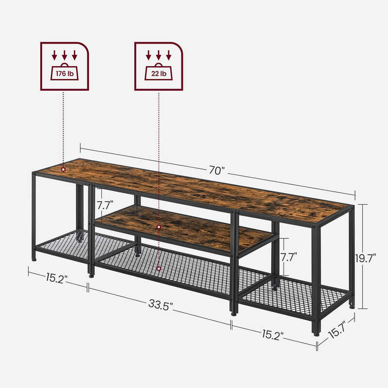 3-Tier TV Stand with Open Storage Shelves