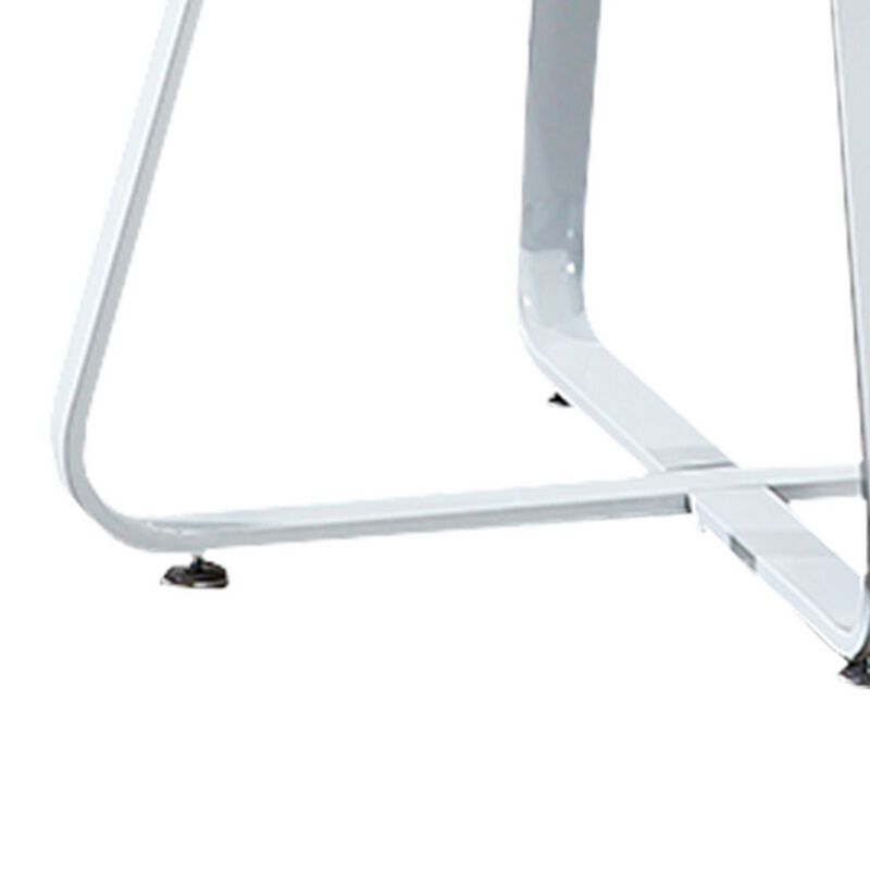 43 Inch Dining Table, Round High Gloss White Top and Angled Metal Legs - Benzara