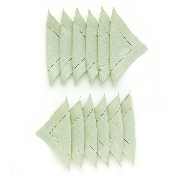 Solino Home 100% Pure Linen Cocktail Napkin 6 x 6 Inch Set of 12 | Classic Hemstitch