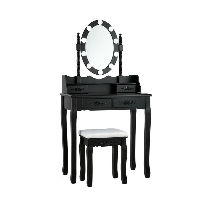 Makeup Dressing Table with Touch Switch Lighted Mirror and Cushioned Stool