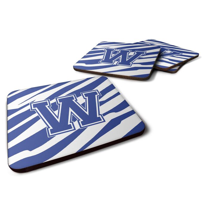 Caroline's Treasures CJ1034-WFC Monogram-Tiger Stripe Blue and White Foam Coasters (Set of 4), Initial Letter W, 3.5 H x 3.5 W, Multicolor