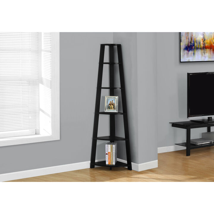 Monarch Specialties I 2499 Bookshelf, Bookcase, Etagere, Corner, 5 Tier, 72"H, Office, Bedroom, Laminate, Black, Contemporary, Modern