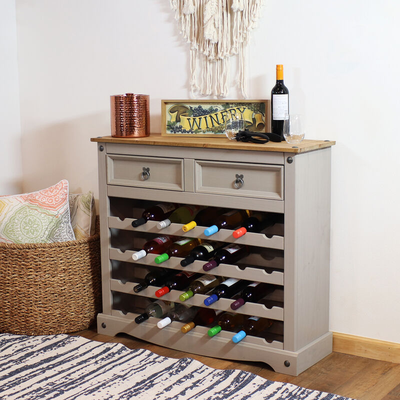 Sunnydaze 28-Bottle Solid Pine Freestanding Wine Rack - Gray - 34.5"